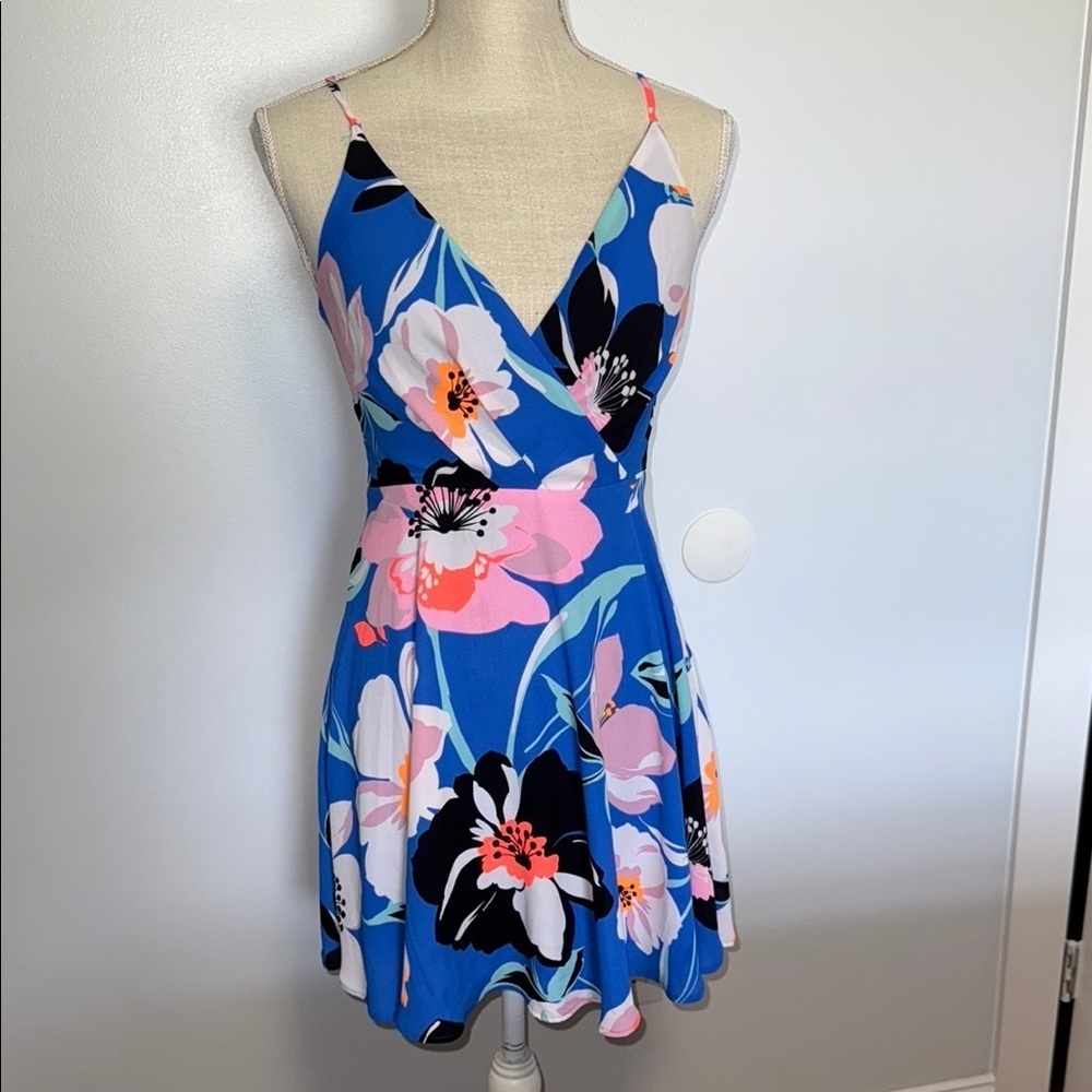 Floral Blue Sleeveless Dress